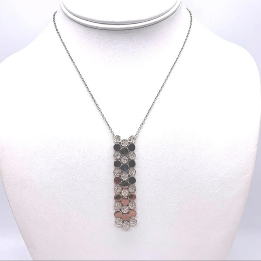 Swarovski Crystal Pave Hex Pendant Silver Necklace